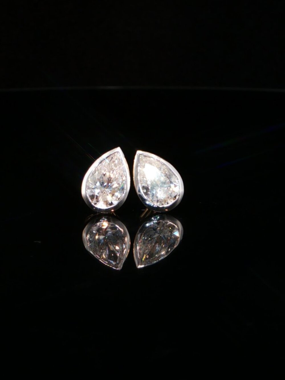 2.10 CTW Pear-Shaped Lab-Grown Diamond Bezel Stud Earrings - 14K Yellow Gold